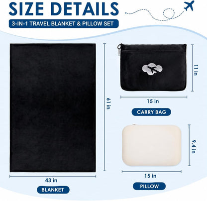 Blanket Pillow for Airplane Travel Essentials -3 In 1 Plane Travel Set Pink