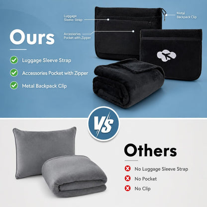 Blanket Pillow for Airplane Travel Essentials -3 In 1 Plane Travel Set Pink
