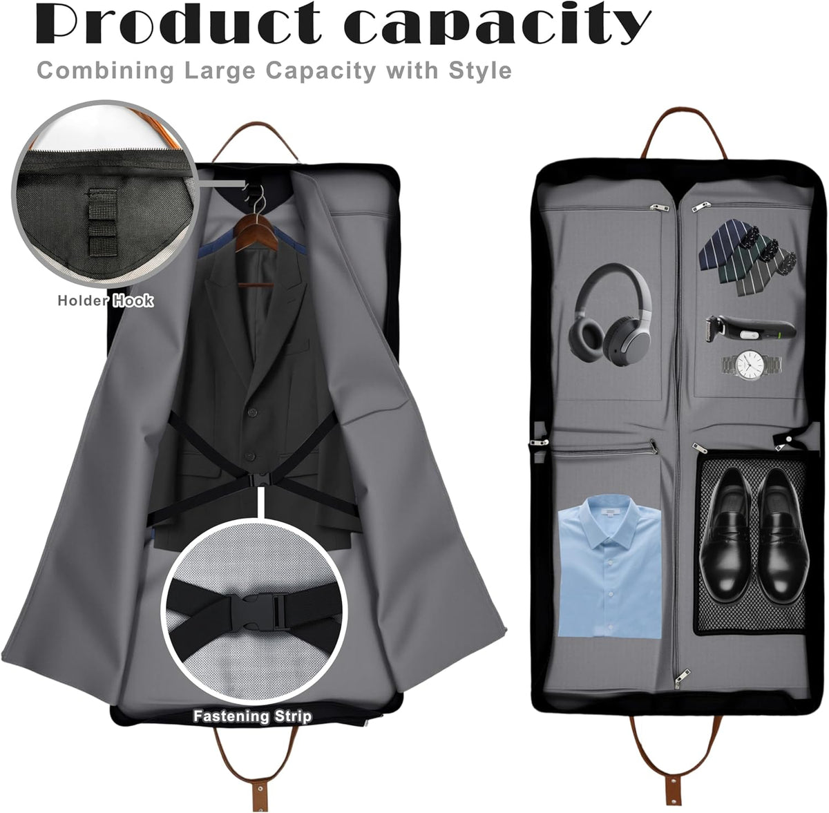 Garment Bags for Travel, Large Carry On Suit Bag for Hanging Clothes, Waterproof & Wrinkle Free with Shoulder Strap for Business, for Men and Women (Black)