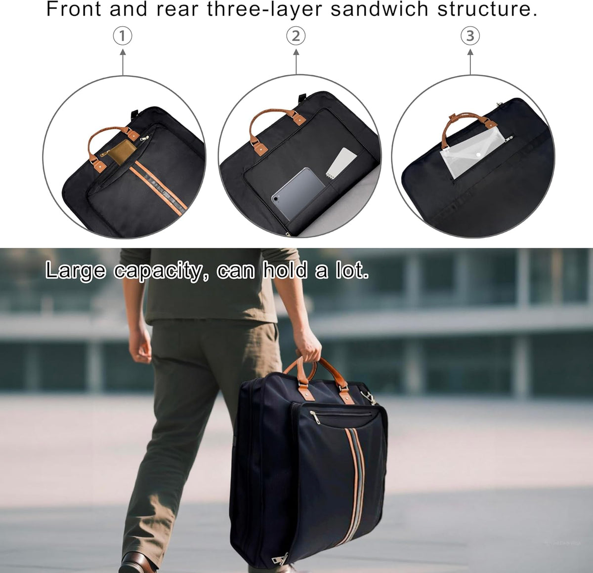 Garment Bags for Travel, Large Carry On Suit Bag for Hanging Clothes, Waterproof & Wrinkle Free with Shoulder Strap for Business, for Men and Women (Black)