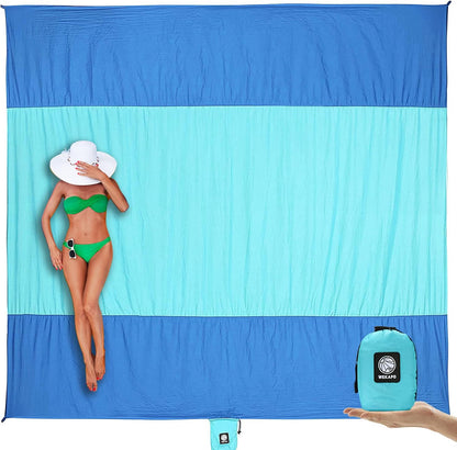 Beach Blanket Sandproof Waterproof, Extra Large Beach Mat, Oversized & Compact Sand Free, Quick Drying Beach Essentials for Vacation, Cruise, Picnic & Camping with Stakes