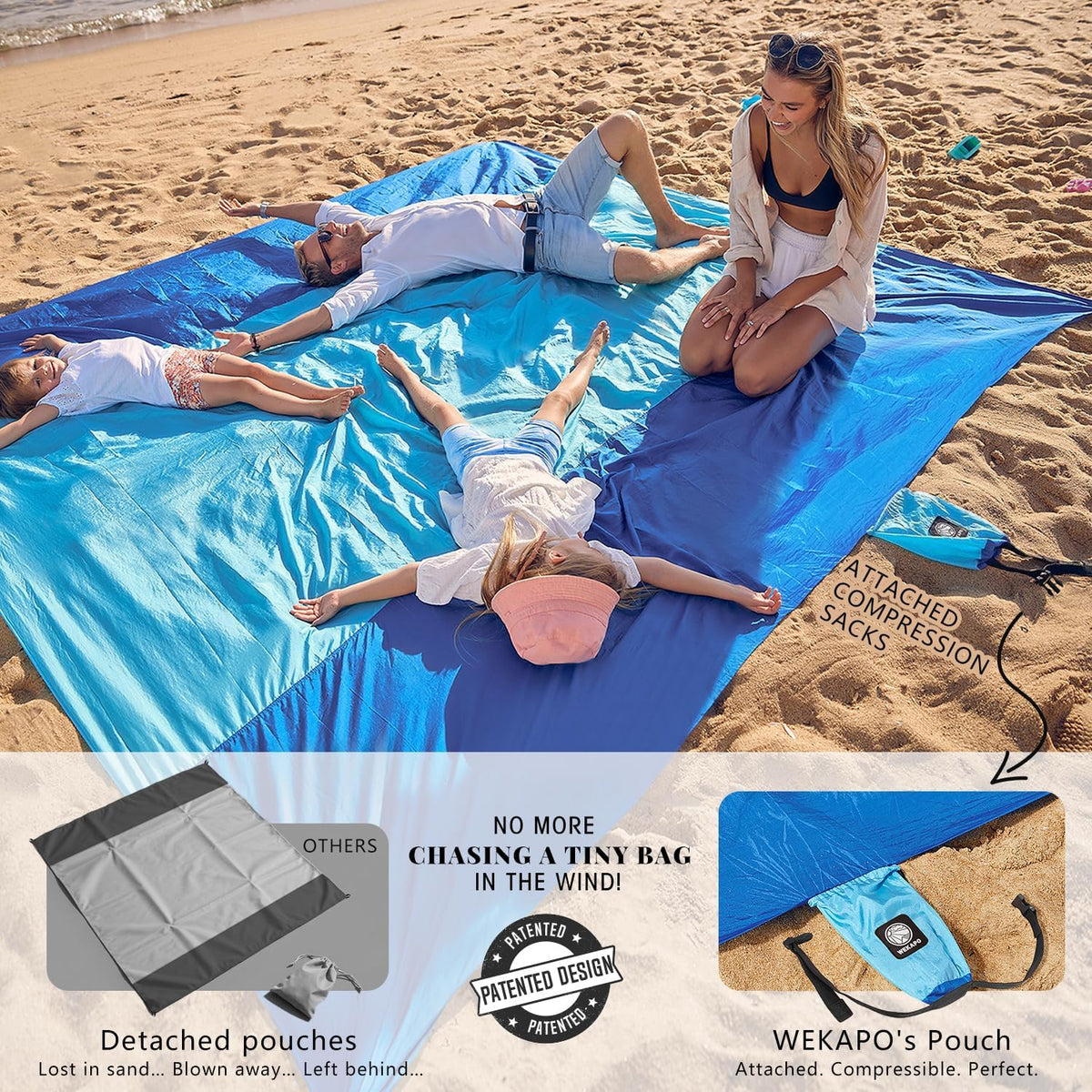 Beach Blanket Sandproof Waterproof, Extra Large Beach Mat, Oversized & Compact Sand Free, Quick Drying Beach Essentials for Vacation, Cruise, Picnic & Camping with Stakes