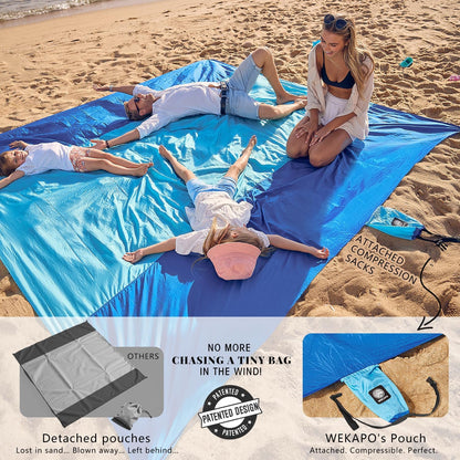 Beach Blanket Sandproof Waterproof, Extra Large Beach Mat, Oversized & Compact Sand Free, Quick Drying Beach Essentials for Vacation, Cruise, Picnic & Camping with Stakes