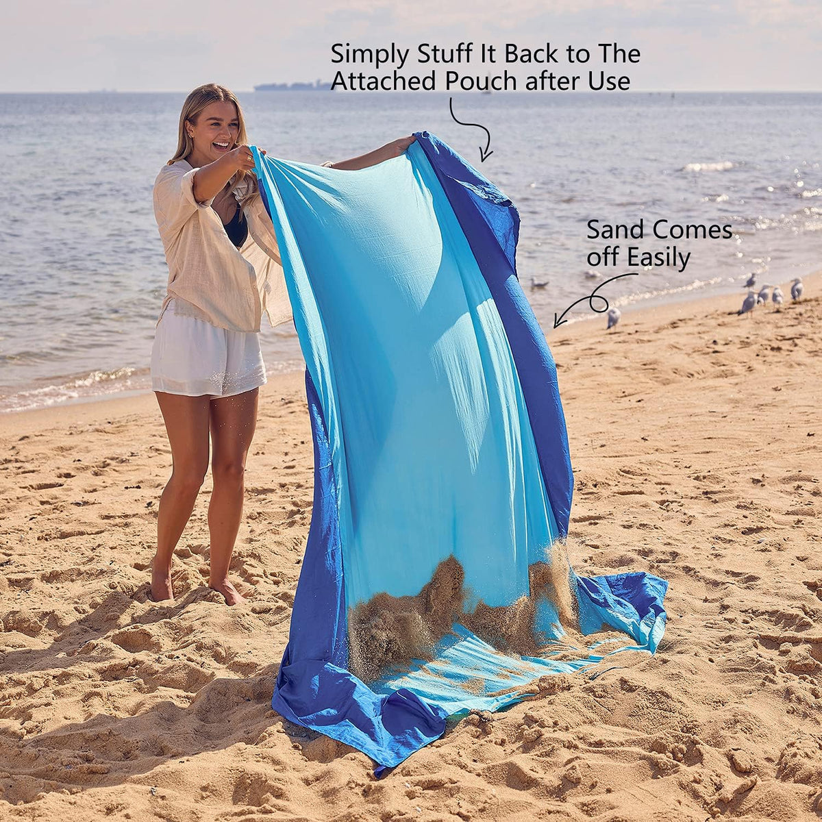 Beach Blanket Sandproof Waterproof, Extra Large Beach Mat, Oversized & Compact Sand Free, Quick Drying Beach Essentials for Vacation, Cruise, Picnic & Camping with Stakes