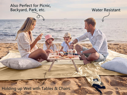 Beach Blanket Sandproof Waterproof, Extra Large Beach Mat, Oversized & Compact Sand Free, Quick Drying Beach Essentials for Vacation, Cruise, Picnic & Camping with Stakes