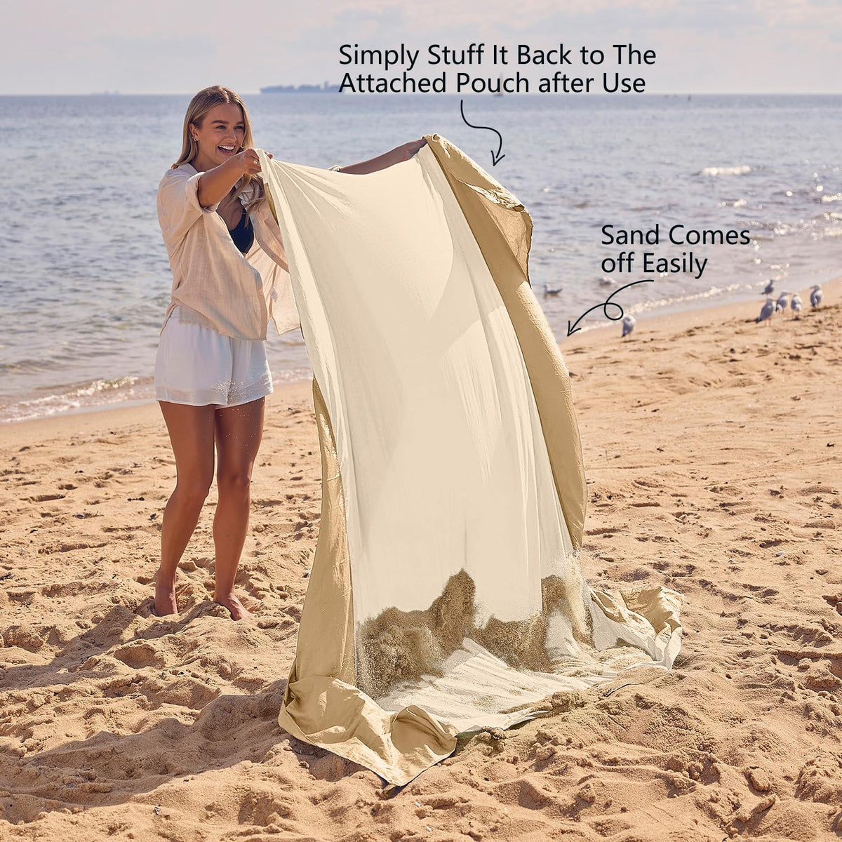 Beach Blanket Sandproof Waterproof, Extra Large Beach Mat, Oversized & Compact Sand Free, Quick Drying Beach Essentials for Vacation, Cruise, Picnic & Camping with Stakes
