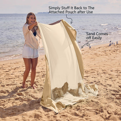 Beach Blanket Sandproof Waterproof, Extra Large Beach Mat, Oversized & Compact Sand Free, Quick Drying Beach Essentials for Vacation, Cruise, Picnic & Camping with Stakes