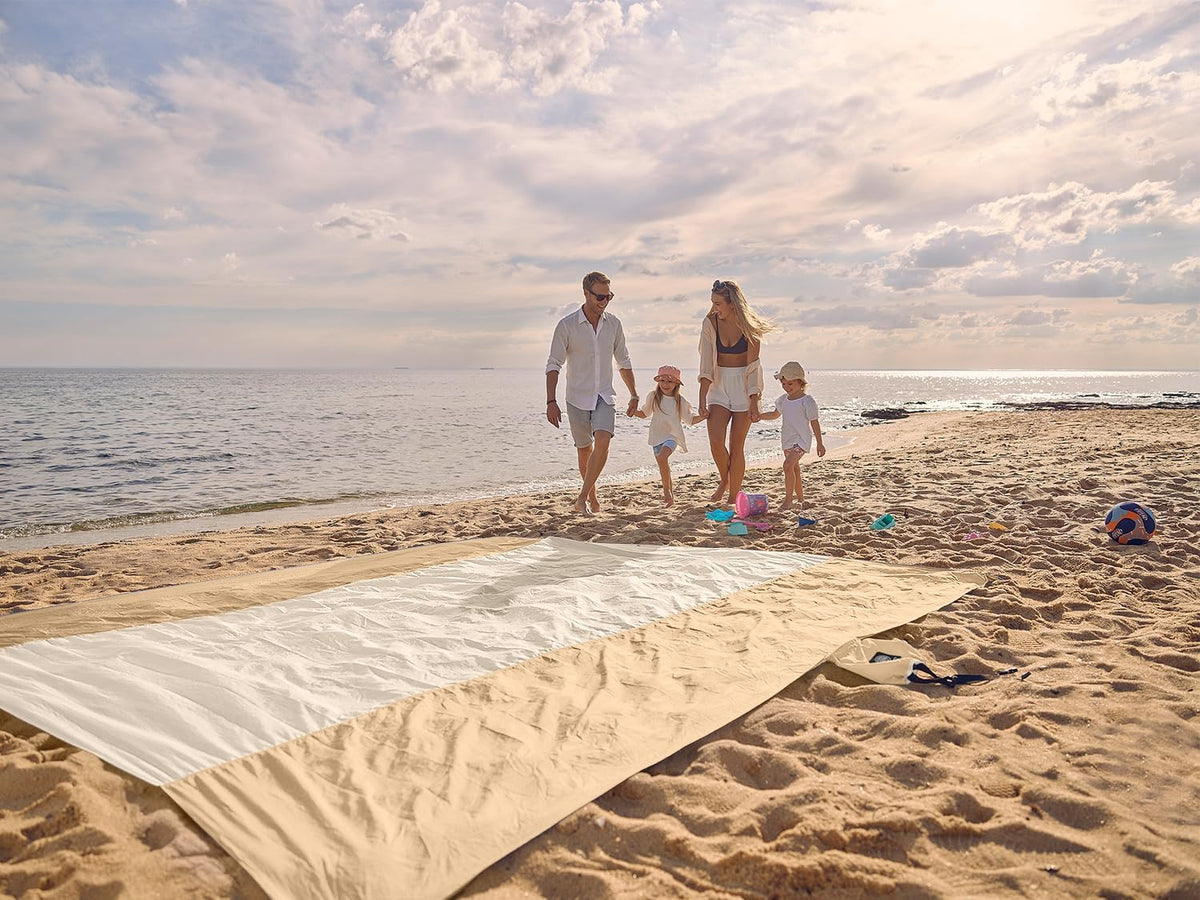 Beach Blanket Sandproof Waterproof, Extra Large Beach Mat, Oversized & Compact Sand Free, Quick Drying Beach Essentials for Vacation, Cruise, Picnic & Camping with Stakes