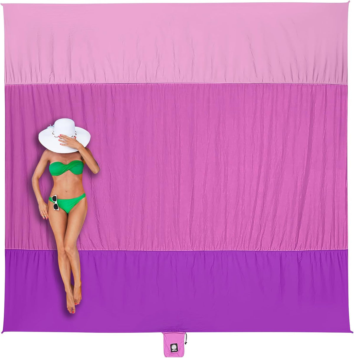 Beach Blanket Sandproof Waterproof, Extra Large Beach Mat, Oversized & Compact Sand Free, Quick Drying Beach Essentials for Vacation, Cruise, Picnic & Camping with Stakes