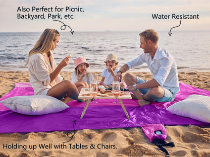 Beach Blanket Sandproof Waterproof, Extra Large Beach Mat, Oversized & Compact Sand Free, Quick Drying Beach Essentials for Vacation, Cruise, Picnic & Camping with Stakes
