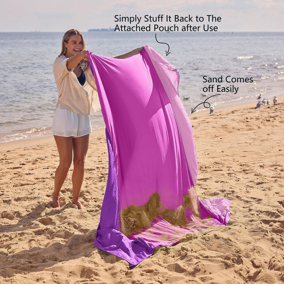 Beach Blanket Sandproof Waterproof, Extra Large Beach Mat, Oversized & Compact Sand Free, Quick Drying Beach Essentials for Vacation, Cruise, Picnic & Camping with Stakes