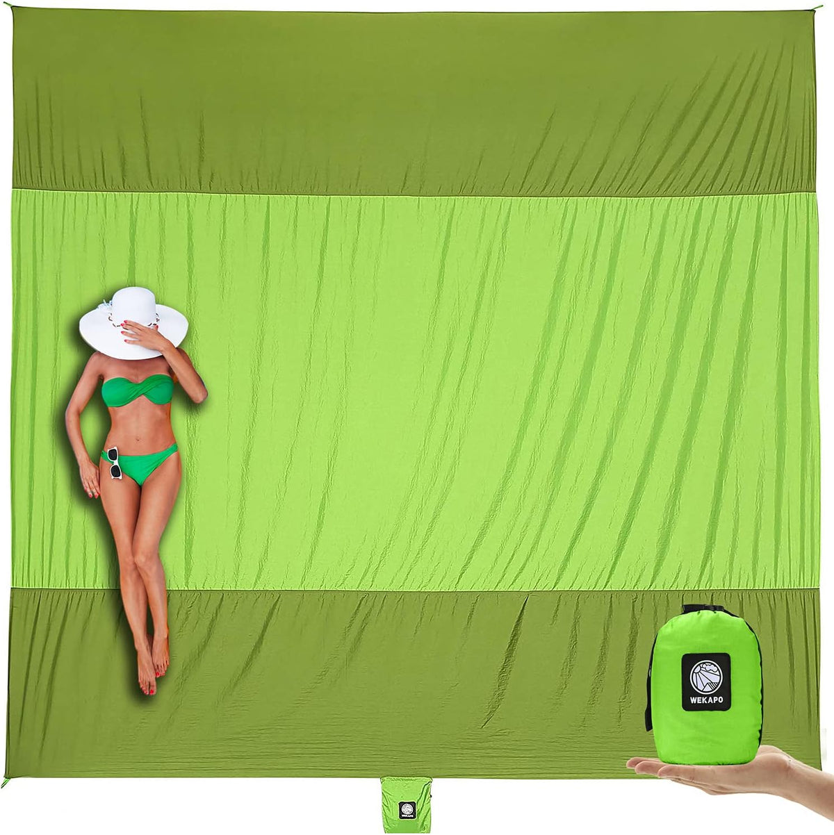 Beach Blanket Sandproof Waterproof, Extra Large Beach Mat, Oversized & Compact Sand Free, Quick Drying Beach Essentials for Vacation, Cruise, Picnic & Camping with Stakes