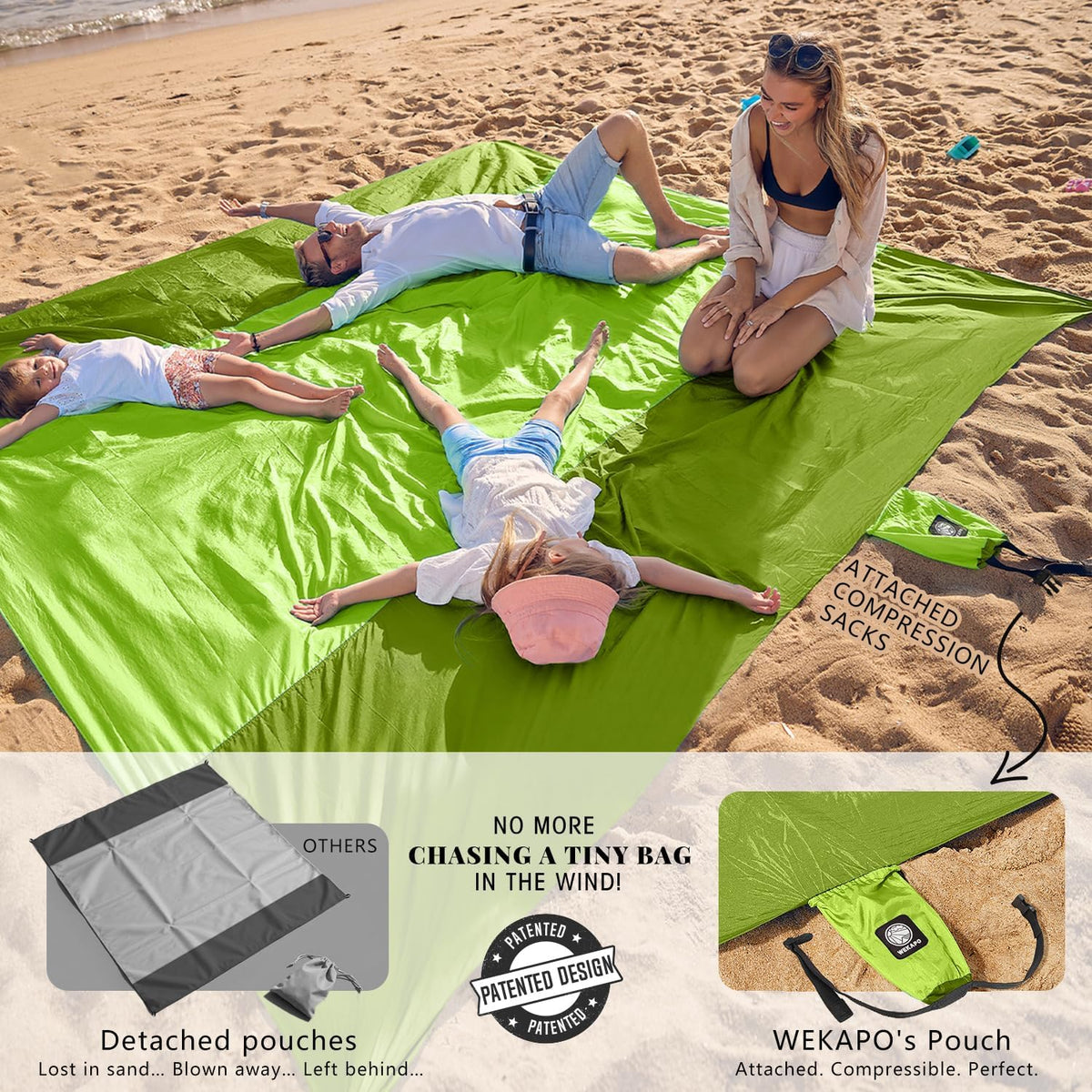 Beach Blanket Sandproof Waterproof, Extra Large Beach Mat, Oversized & Compact Sand Free, Quick Drying Beach Essentials for Vacation, Cruise, Picnic & Camping with Stakes