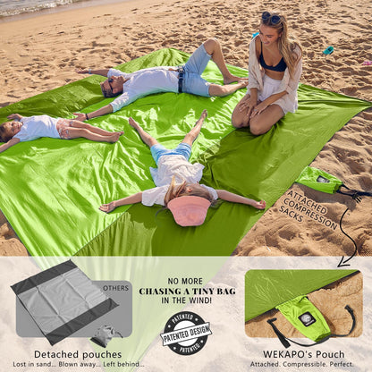 Beach Blanket Sandproof Waterproof, Extra Large Beach Mat, Oversized & Compact Sand Free, Quick Drying Beach Essentials for Vacation, Cruise, Picnic & Camping with Stakes