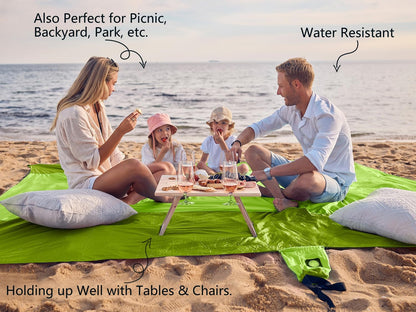Beach Blanket Sandproof Waterproof, Extra Large Beach Mat, Oversized & Compact Sand Free, Quick Drying Beach Essentials for Vacation, Cruise, Picnic & Camping with Stakes