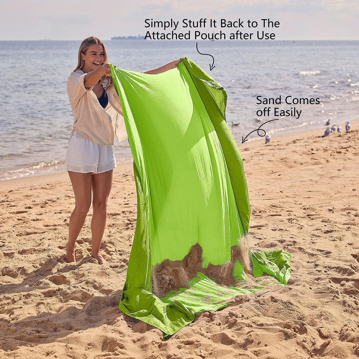 Beach Blanket Sandproof Waterproof, Extra Large Beach Mat, Oversized & Compact Sand Free, Quick Drying Beach Essentials for Vacation, Cruise, Picnic & Camping with Stakes