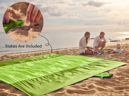 Beach Blanket Sandproof Waterproof, Extra Large Beach Mat, Oversized & Compact Sand Free, Quick Drying Beach Essentials for Vacation, Cruise, Picnic & Camping with Stakes