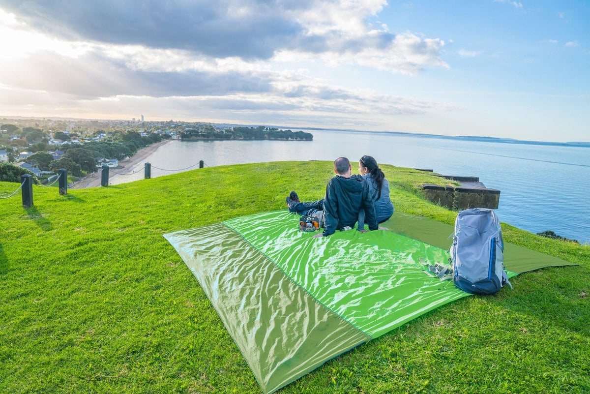 Beach Blanket Sandproof Waterproof, Extra Large Beach Mat, Oversized & Compact Sand Free, Quick Drying Beach Essentials for Vacation, Cruise, Picnic & Camping with Stakes