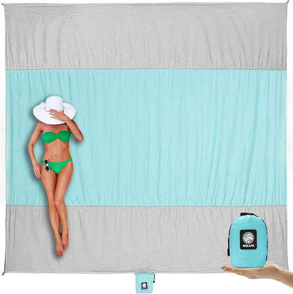 Beach Blanket Sandproof Waterproof, Extra Large Beach Mat, Oversized & Compact Sand Free, Quick Drying Beach Essentials for Vacation, Cruise, Picnic & Camping with Stakes