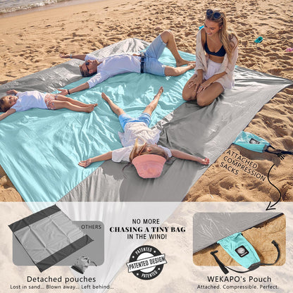 Beach Blanket Sandproof Waterproof, Extra Large Beach Mat, Oversized & Compact Sand Free, Quick Drying Beach Essentials for Vacation, Cruise, Picnic & Camping with Stakes