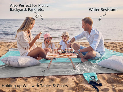 Beach Blanket Sandproof Waterproof, Extra Large Beach Mat, Oversized & Compact Sand Free, Quick Drying Beach Essentials for Vacation, Cruise, Picnic & Camping with Stakes