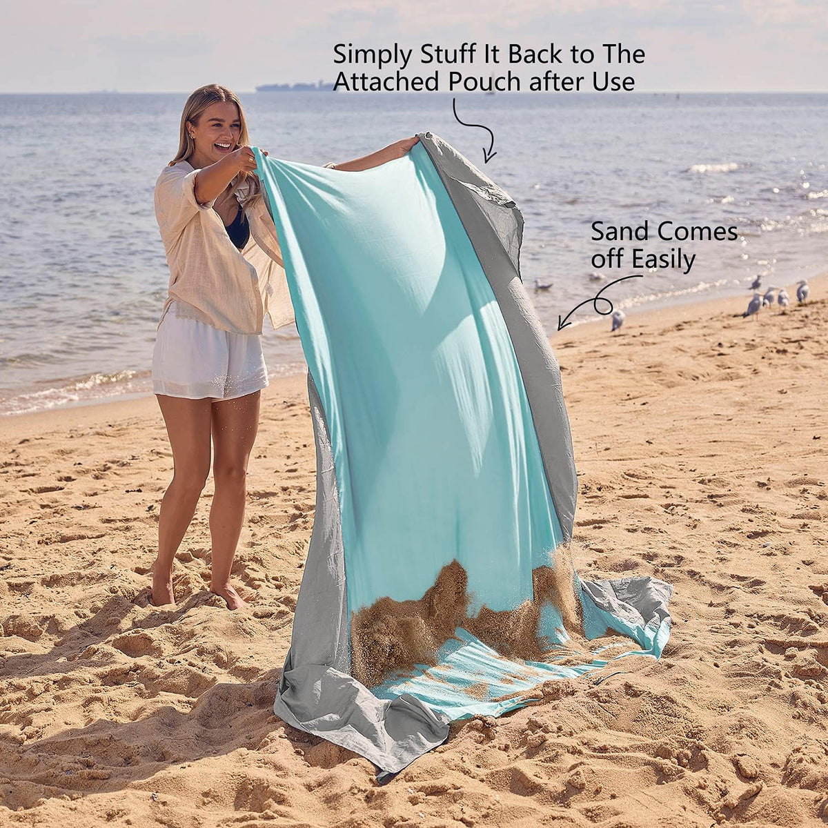 Beach Blanket Sandproof Waterproof, Extra Large Beach Mat, Oversized & Compact Sand Free, Quick Drying Beach Essentials for Vacation, Cruise, Picnic & Camping with Stakes