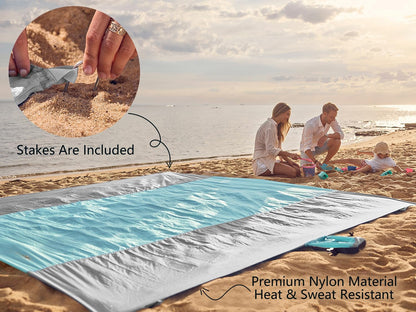 Beach Blanket Sandproof Waterproof, Extra Large Beach Mat, Oversized & Compact Sand Free, Quick Drying Beach Essentials for Vacation, Cruise, Picnic & Camping with Stakes