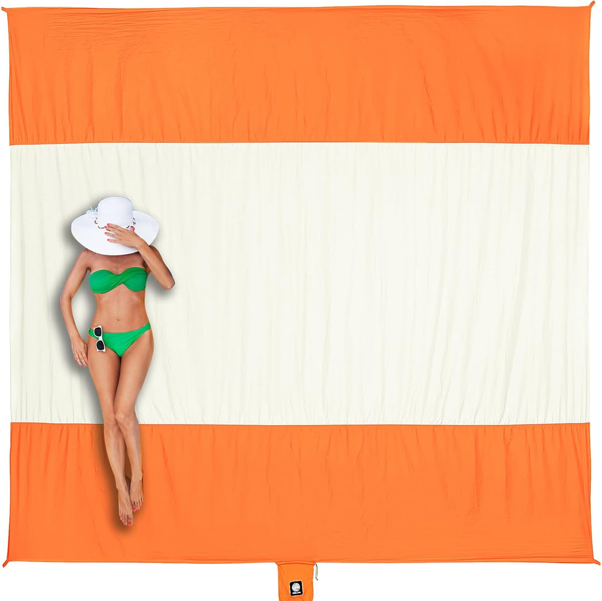 Beach Blanket Sandproof Waterproof, Extra Large Beach Mat, Oversized & Compact Sand Free, Quick Drying Beach Essentials for Vacation, Cruise, Picnic & Camping with Stakes