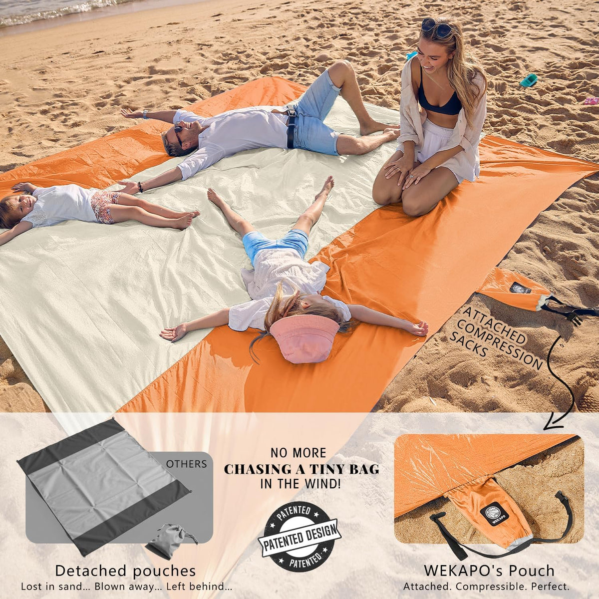 Beach Blanket Sandproof Waterproof, Extra Large Beach Mat, Oversized & Compact Sand Free, Quick Drying Beach Essentials for Vacation, Cruise, Picnic & Camping with Stakes