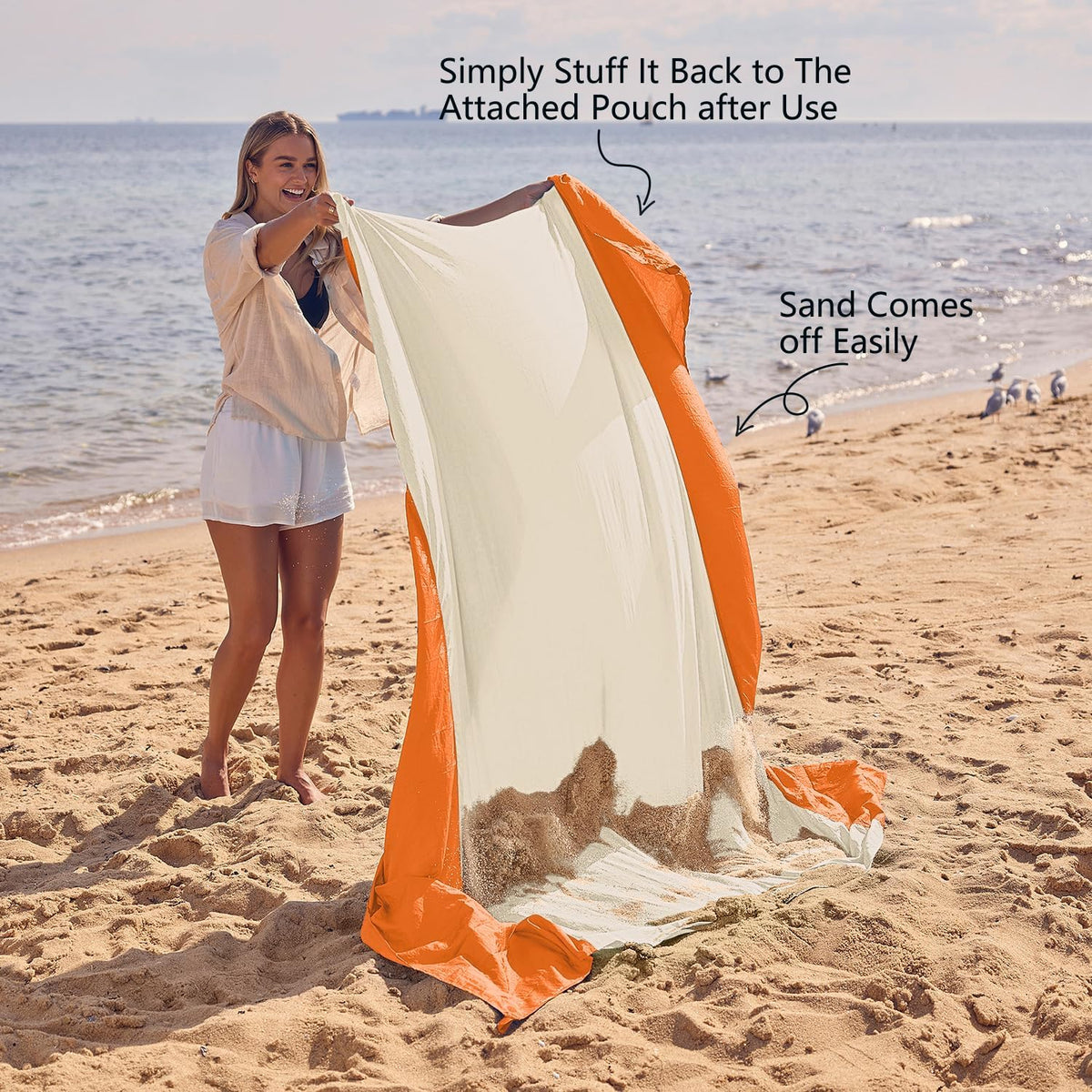 Beach Blanket Sandproof Waterproof, Extra Large Beach Mat, Oversized & Compact Sand Free, Quick Drying Beach Essentials for Vacation, Cruise, Picnic & Camping with Stakes
