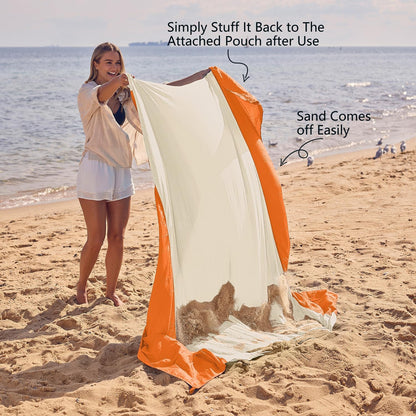 Beach Blanket Sandproof Waterproof, Extra Large Beach Mat, Oversized & Compact Sand Free, Quick Drying Beach Essentials for Vacation, Cruise, Picnic & Camping with Stakes