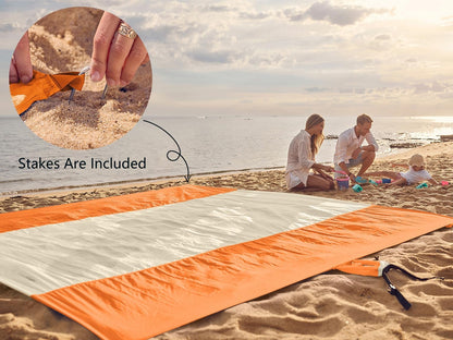 Beach Blanket Sandproof Waterproof, Extra Large Beach Mat, Oversized & Compact Sand Free, Quick Drying Beach Essentials for Vacation, Cruise, Picnic & Camping with Stakes