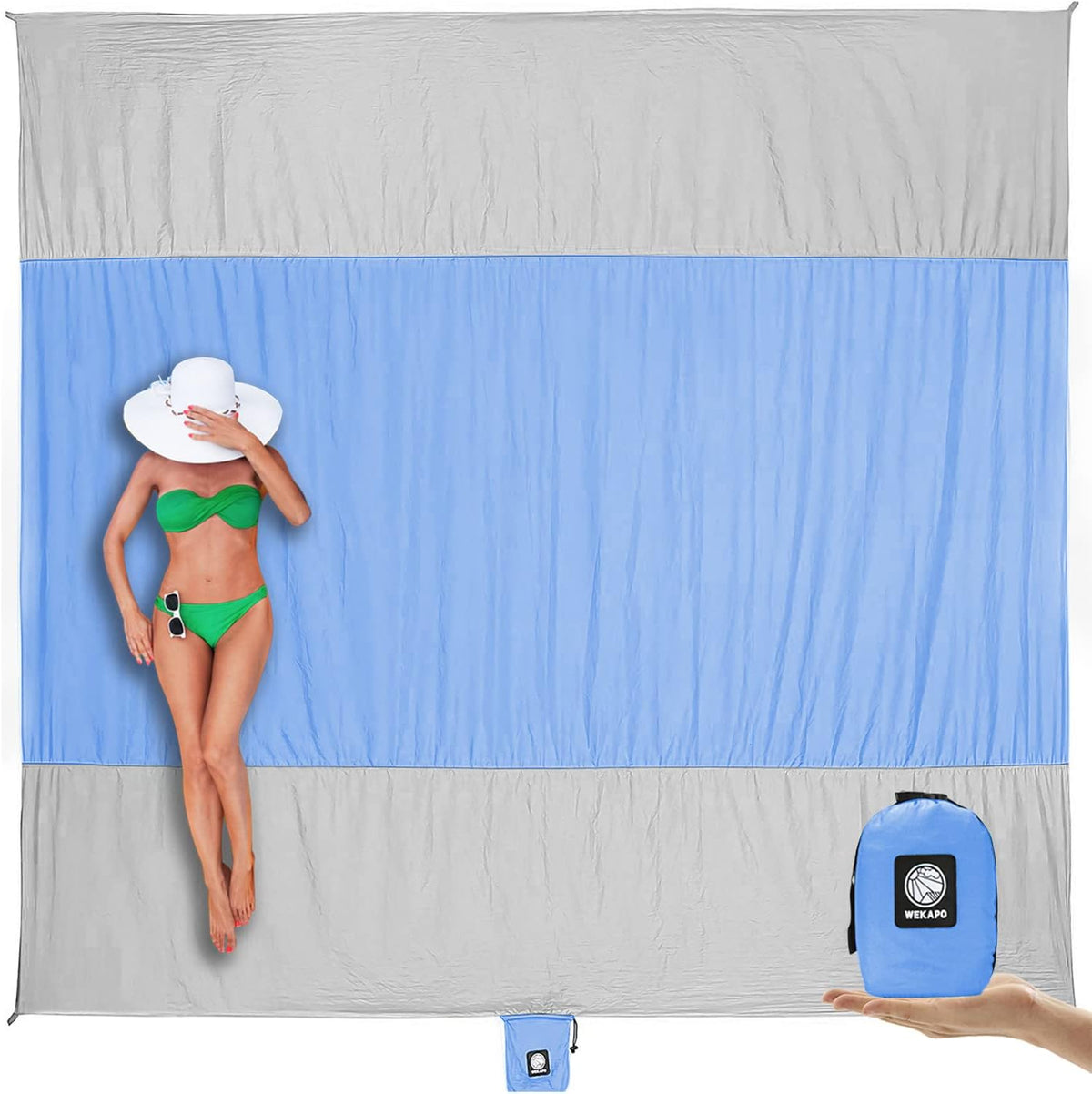 Beach Blanket Sandproof Waterproof, Extra Large Beach Mat, Oversized & Compact Sand Free, Quick Drying Beach Essentials for Vacation, Cruise, Picnic & Camping with Stakes