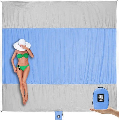 Beach Blanket Sandproof Waterproof, Extra Large Beach Mat, Oversized & Compact Sand Free, Quick Drying Beach Essentials for Vacation, Cruise, Picnic & Camping with Stakes