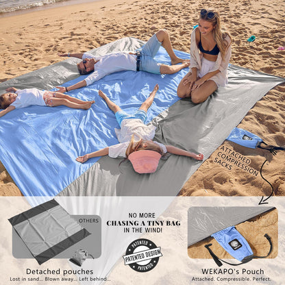 Beach Blanket Sandproof Waterproof, Extra Large Beach Mat, Oversized & Compact Sand Free, Quick Drying Beach Essentials for Vacation, Cruise, Picnic & Camping with Stakes
