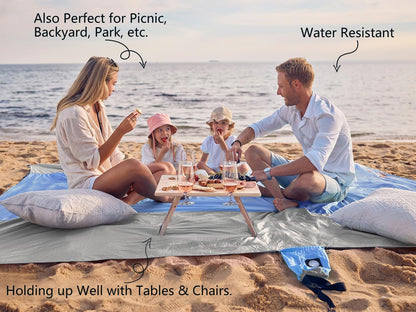 Beach Blanket Sandproof Waterproof, Extra Large Beach Mat, Oversized & Compact Sand Free, Quick Drying Beach Essentials for Vacation, Cruise, Picnic & Camping with Stakes