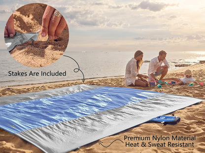 Beach Blanket Sandproof Waterproof, Extra Large Beach Mat, Oversized & Compact Sand Free, Quick Drying Beach Essentials for Vacation, Cruise, Picnic & Camping with Stakes