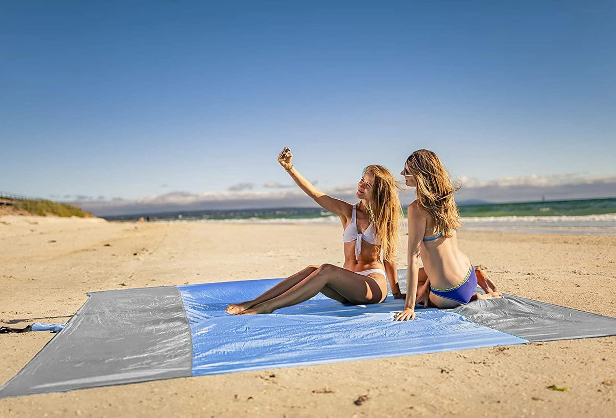 Beach Blanket Sandproof Waterproof, Extra Large Beach Mat, Oversized & Compact Sand Free, Quick Drying Beach Essentials for Vacation, Cruise, Picnic & Camping with Stakes