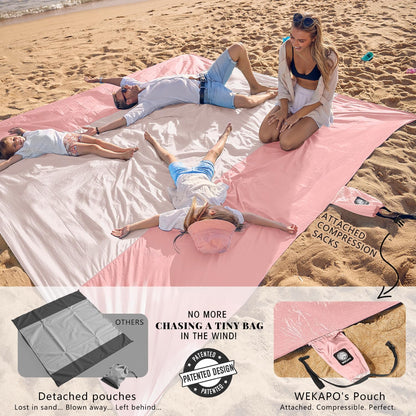 Beach Blanket Sandproof Waterproof, Extra Large Beach Mat, Oversized & Compact Sand Free, Quick Drying Beach Essentials for Vacation, Cruise, Picnic & Camping with Stakes