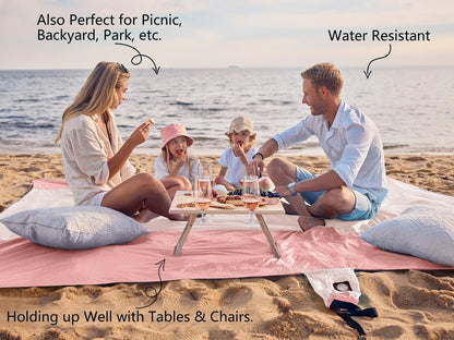 Beach Blanket Sandproof Waterproof, Extra Large Beach Mat, Oversized & Compact Sand Free, Quick Drying Beach Essentials for Vacation, Cruise, Picnic & Camping with Stakes