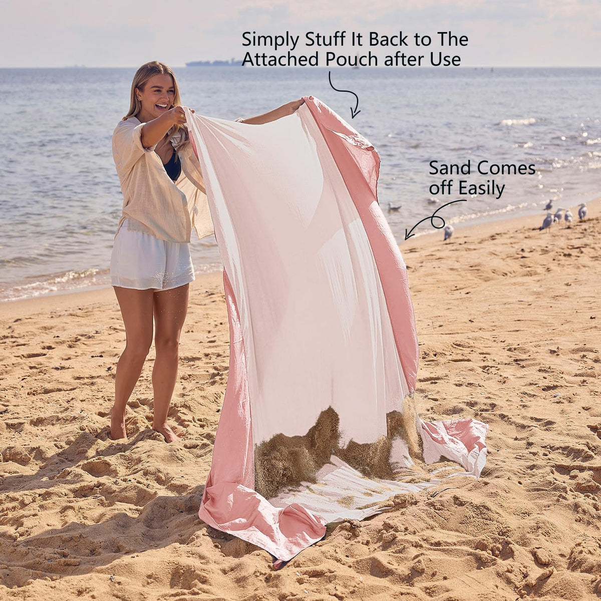 Beach Blanket Sandproof Waterproof, Extra Large Beach Mat, Oversized & Compact Sand Free, Quick Drying Beach Essentials for Vacation, Cruise, Picnic & Camping with Stakes