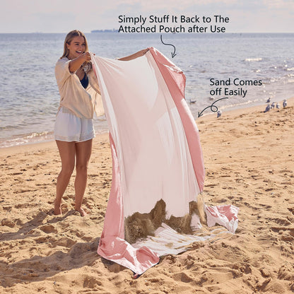 Beach Blanket Sandproof Waterproof, Extra Large Beach Mat, Oversized & Compact Sand Free, Quick Drying Beach Essentials for Vacation, Cruise, Picnic & Camping with Stakes