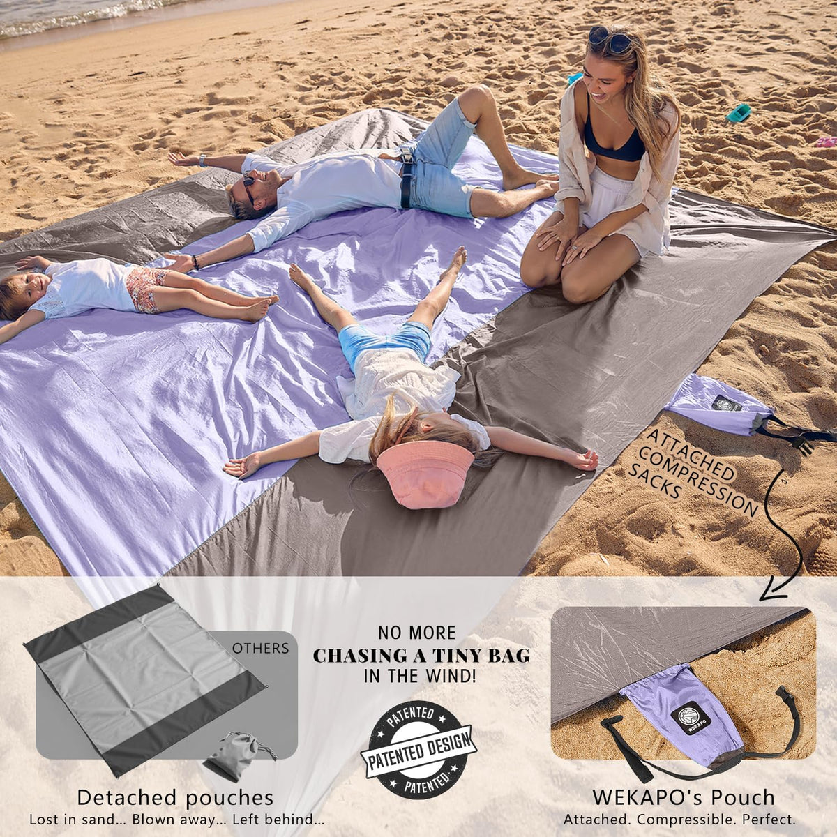 Beach Blanket Sandproof Waterproof, Extra Large Beach Mat, Oversized & Compact Sand Free, Quick Drying Beach Essentials for Vacation, Cruise, Picnic & Camping with Stakes