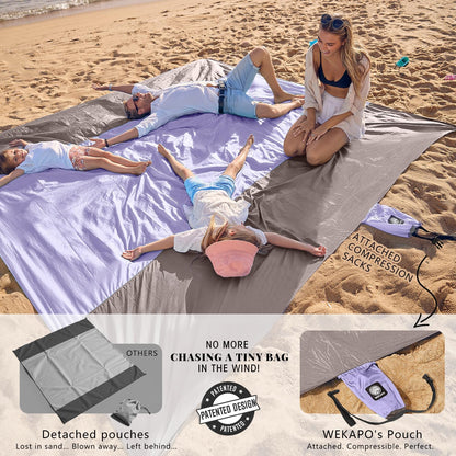Beach Blanket Sandproof Waterproof, Extra Large Beach Mat, Oversized & Compact Sand Free, Quick Drying Beach Essentials for Vacation, Cruise, Picnic & Camping with Stakes