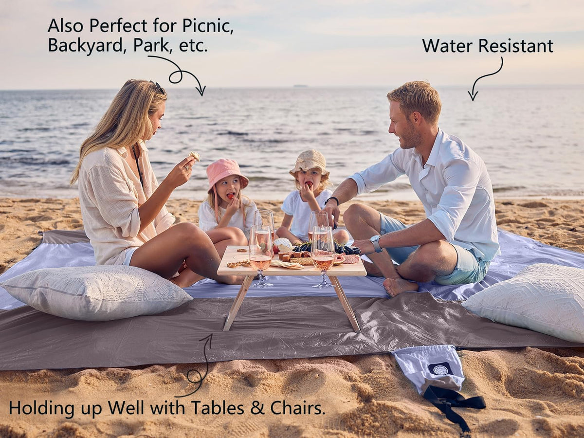 Beach Blanket Sandproof Waterproof, Extra Large Beach Mat, Oversized & Compact Sand Free, Quick Drying Beach Essentials for Vacation, Cruise, Picnic & Camping with Stakes
