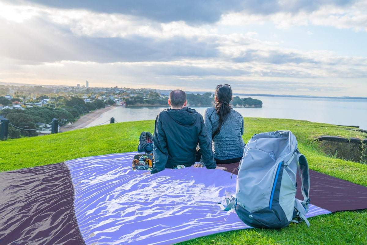 Beach Blanket Sandproof Waterproof, Extra Large Beach Mat, Oversized & Compact Sand Free, Quick Drying Beach Essentials for Vacation, Cruise, Picnic & Camping with Stakes