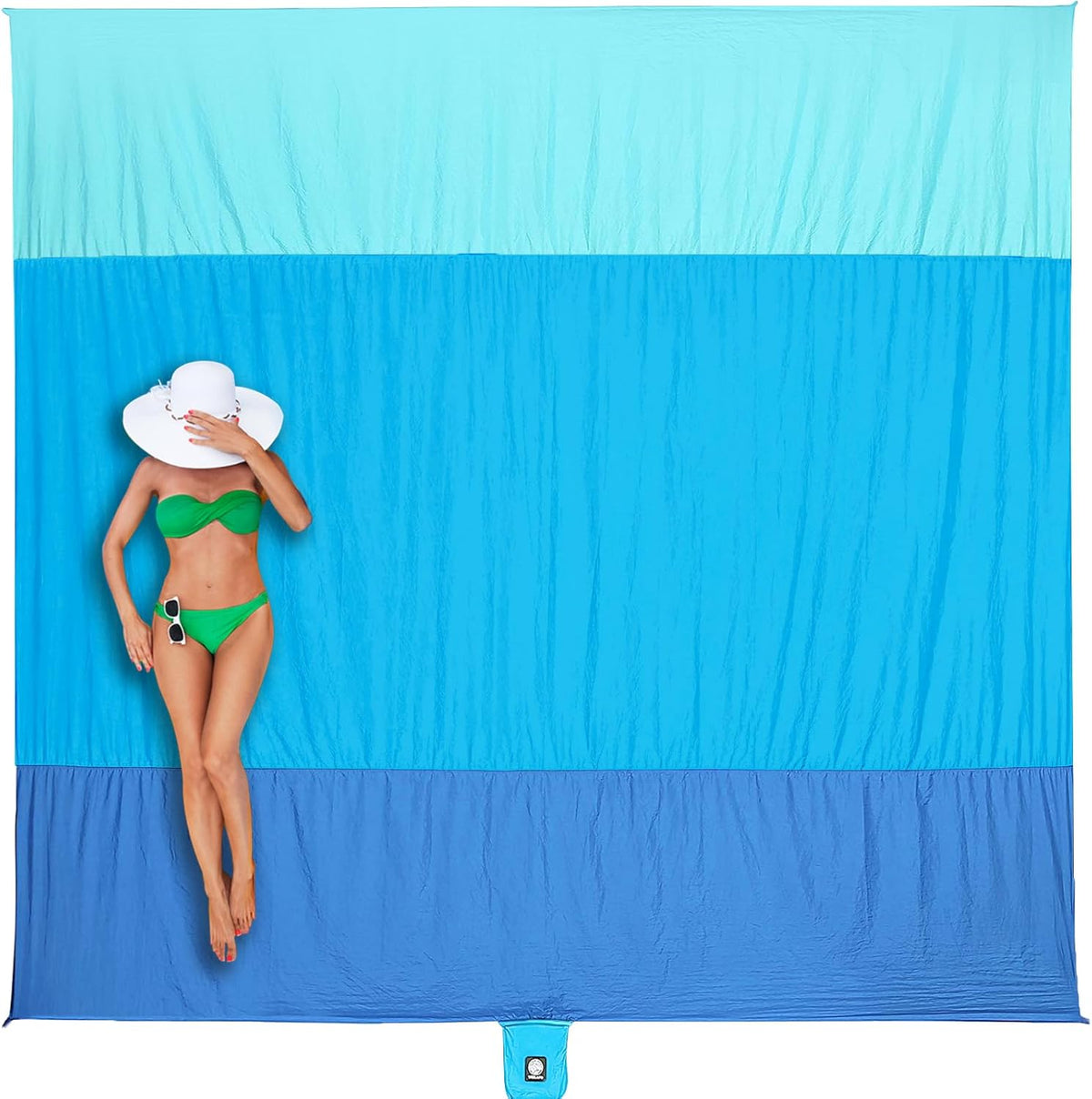 Beach Blanket Sandproof Waterproof, Extra Large Beach Mat, Oversized & Compact Sand Free, Quick Drying Beach Essentials for Vacation, Cruise, Picnic & Camping with Stakes