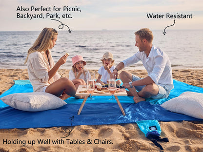 Beach Blanket Sandproof Waterproof, Extra Large Beach Mat, Oversized & Compact Sand Free, Quick Drying Beach Essentials for Vacation, Cruise, Picnic & Camping with Stakes