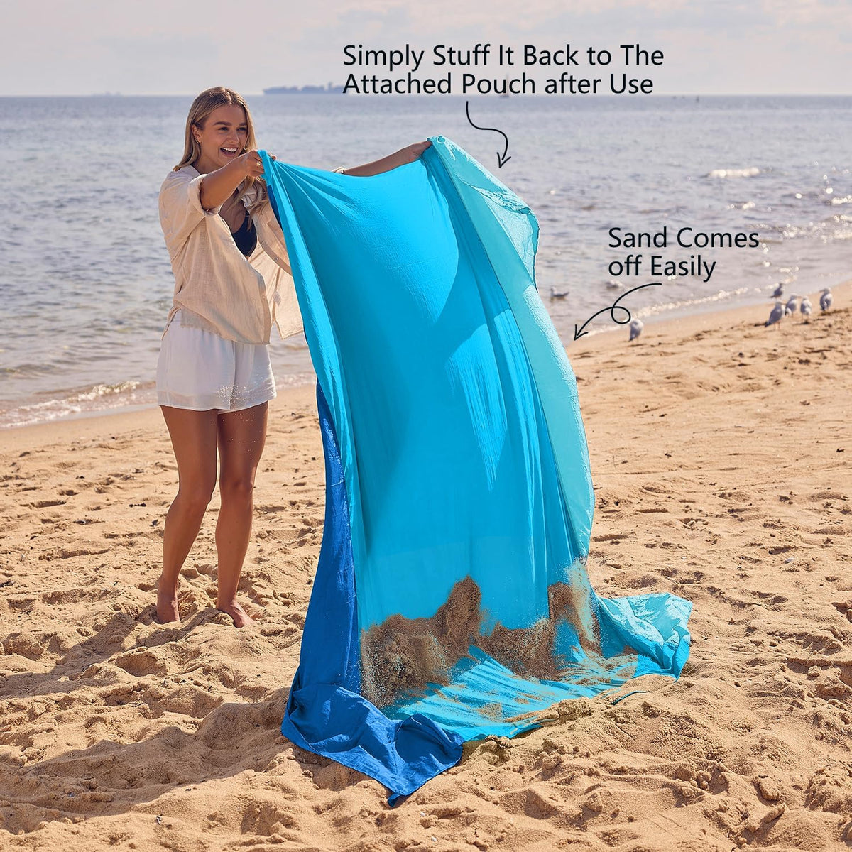 Beach Blanket Sandproof Waterproof, Extra Large Beach Mat, Oversized & Compact Sand Free, Quick Drying Beach Essentials for Vacation, Cruise, Picnic & Camping with Stakes