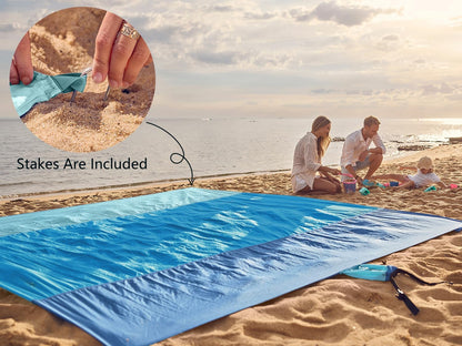 Beach Blanket Sandproof Waterproof, Extra Large Beach Mat, Oversized & Compact Sand Free, Quick Drying Beach Essentials for Vacation, Cruise, Picnic & Camping with Stakes